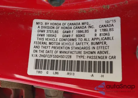 2016 Honda Civic Lx from USA, damaged, VIN 2HGFC2F53GH501228
